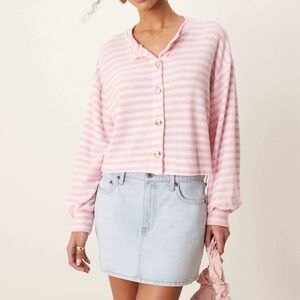 ASOS Pink and White Striped Cardigan